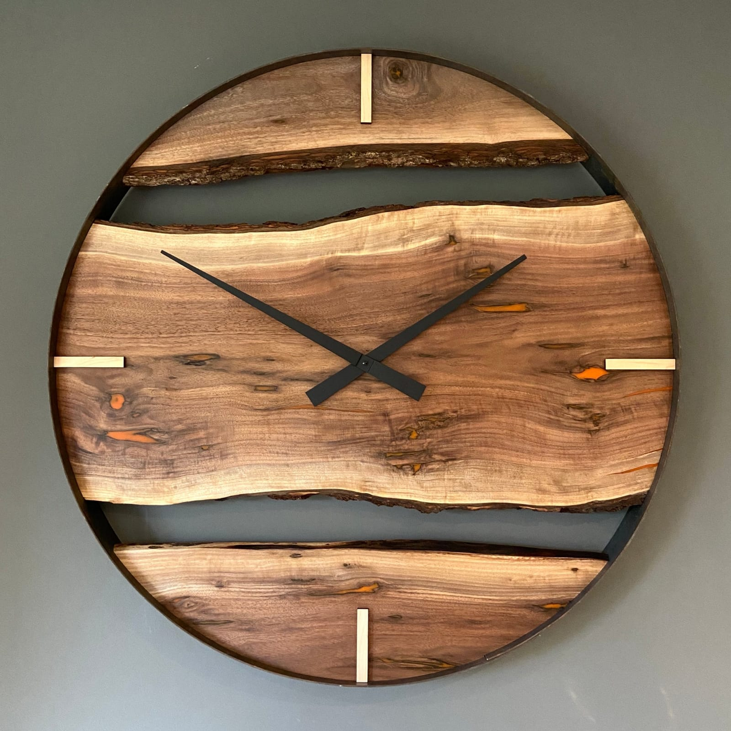 3D Handmade Wood and Resin Wall Clock (No Numbers)