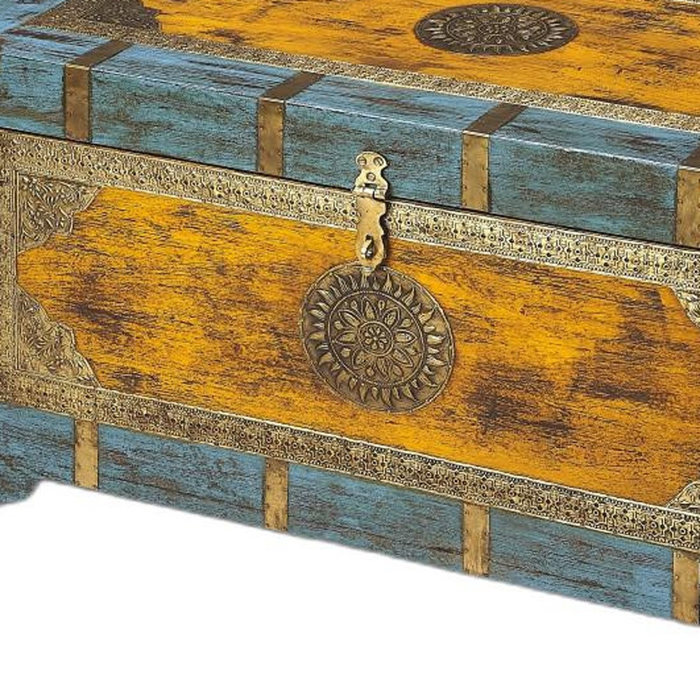 Hand-Painted Brass Inlay Storage Trunk