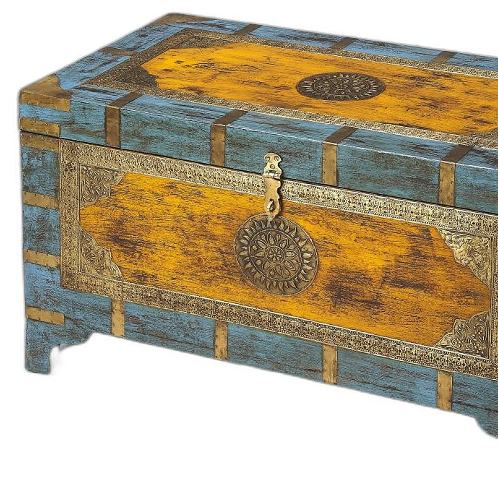 Hand-Painted Brass Inlay Storage Trunk