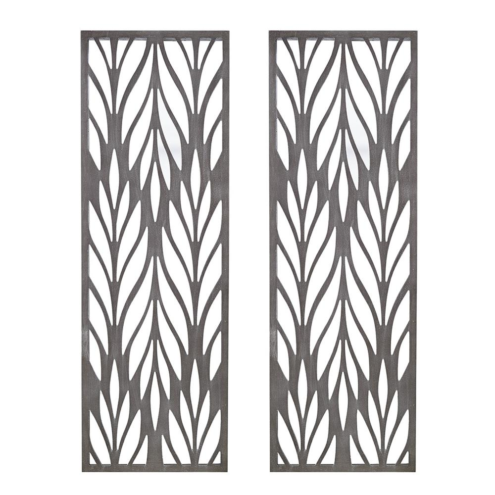 Botanical-Design Gray Wood Panel Home Décor (Set of 2 Panels)