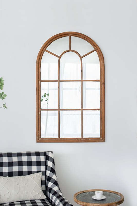 Large Arched Accent Mirror in Wooden Frame