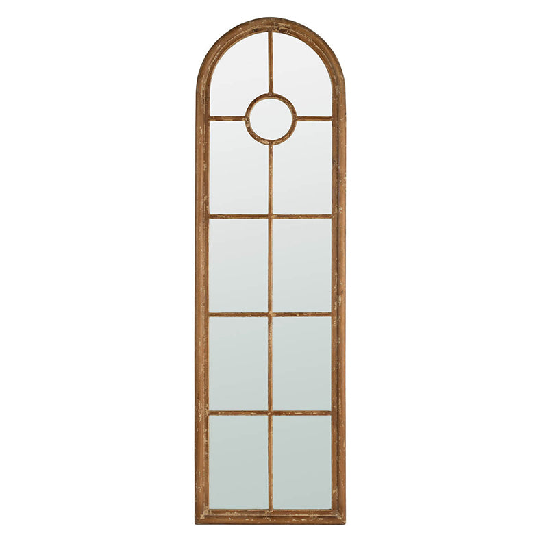 Half-Round Elongated Mirror with Decorative Window Look