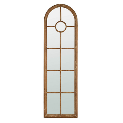 Half-Round Elongated Mirror with Decorative Window Look