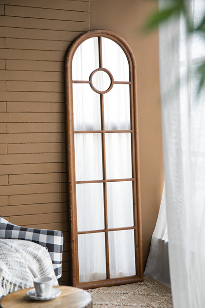 Half-Round Elongated Mirror with Decorative Window Look