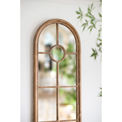 Half-Round Elongated Mirror with Decorative Window Look