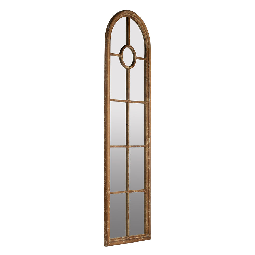 Half-Round Elongated Mirror with Decorative Window Look