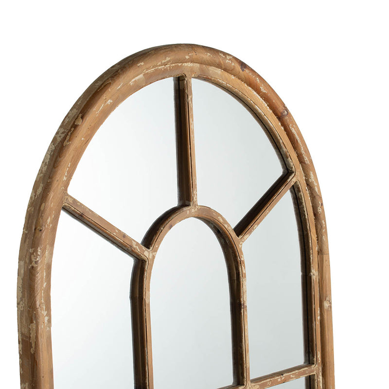 Half-Round Elongated Mirror with Decorative Window Look