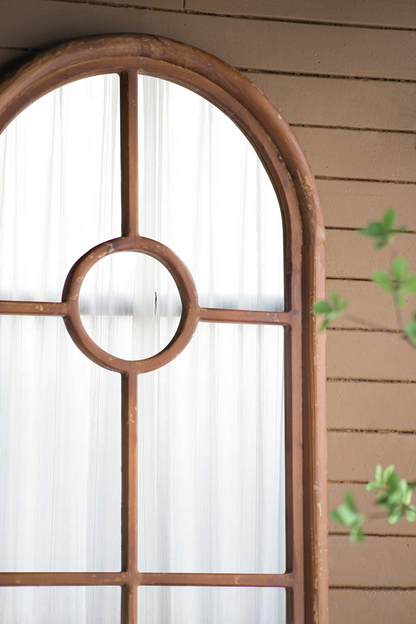 Half-Round Elongated Mirror with Decorative Window Look