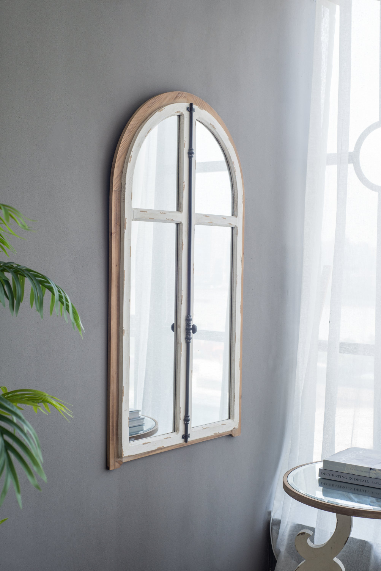 Arched Wooden Wall Mirror