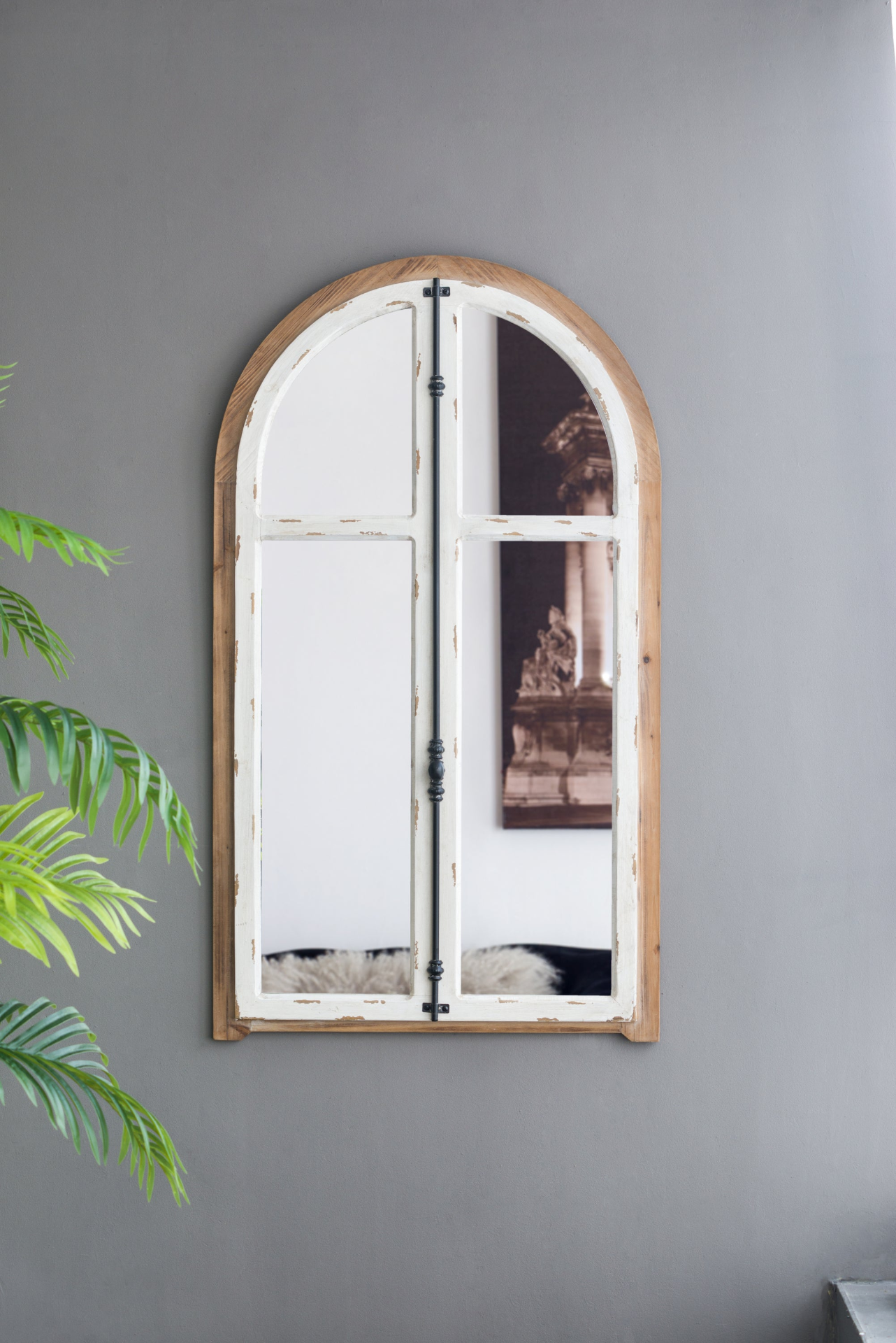 Arched Wooden Wall Mirror