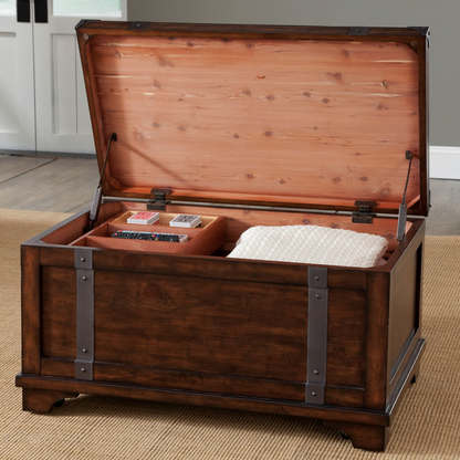 Rustic Brown Pine Solid Storage Trunk