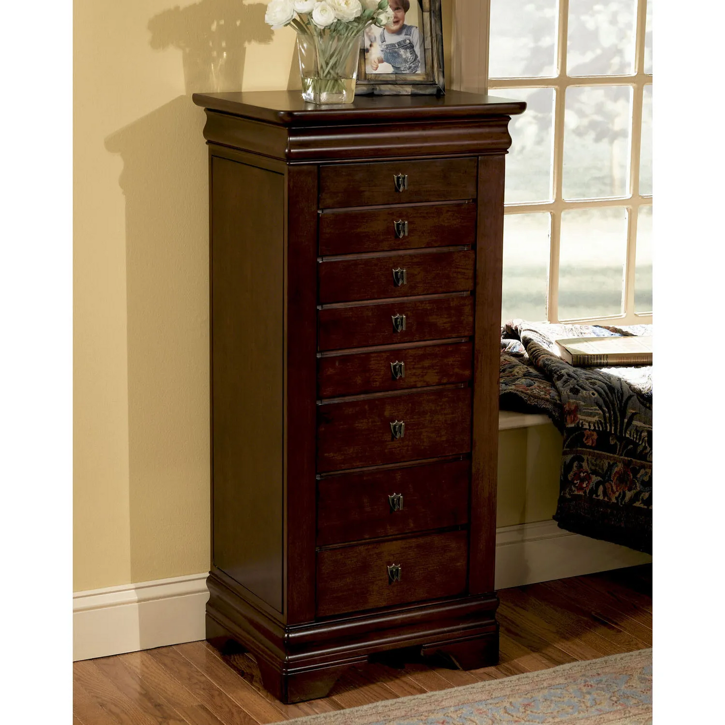 Louis Philippe-Style Marquis Cherry-Finish Jewelry Armoire