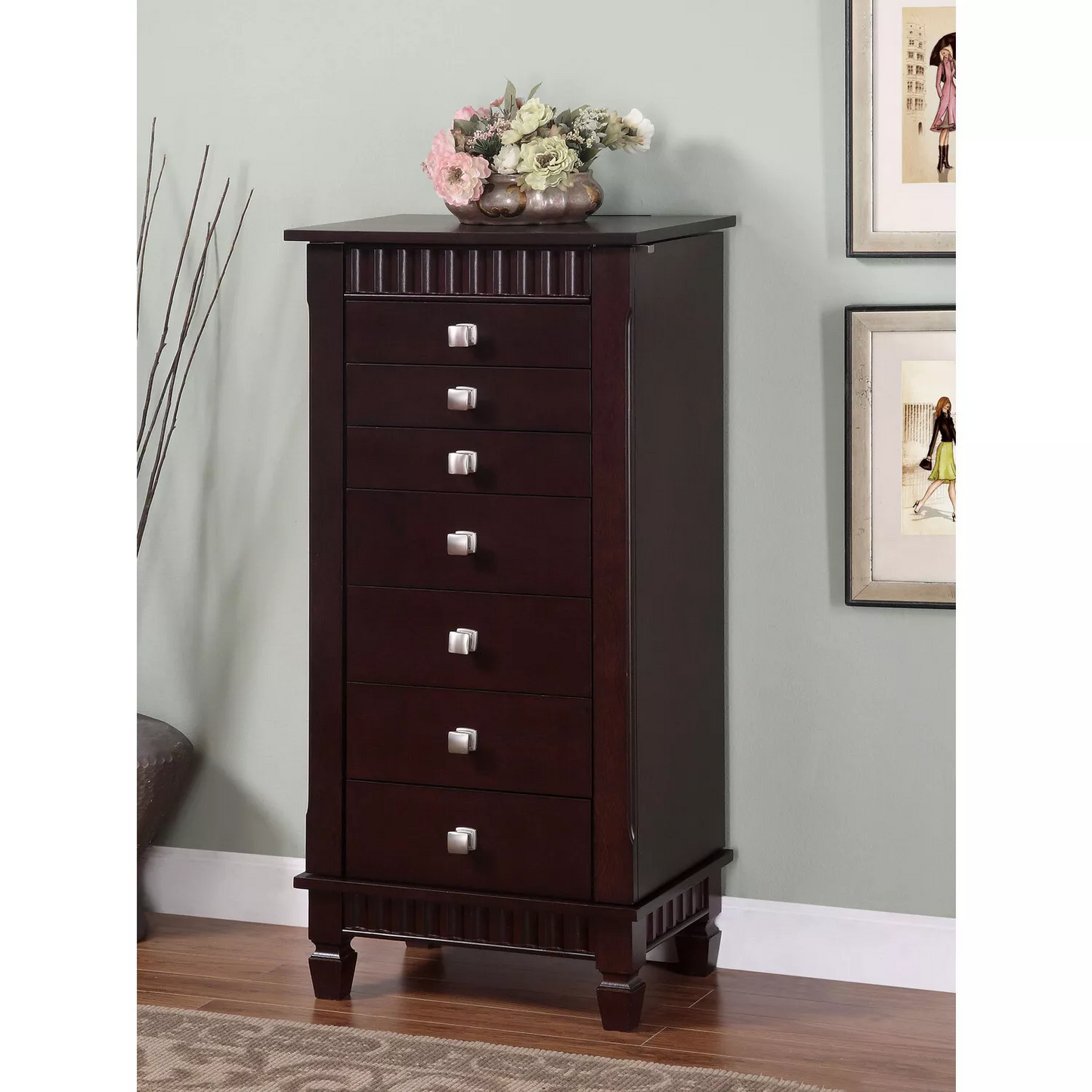 Contemporary Merlot-Finish Jewelry Armoire