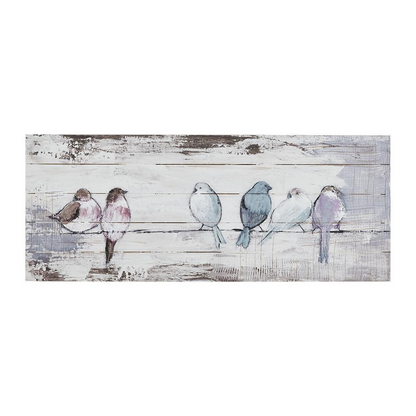 Hand Painted "Perched Birds" Wooden Plank Wall Art Home Décor