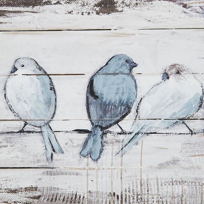 Hand Painted "Perched Birds" Wooden Plank Wall Art Home Décor