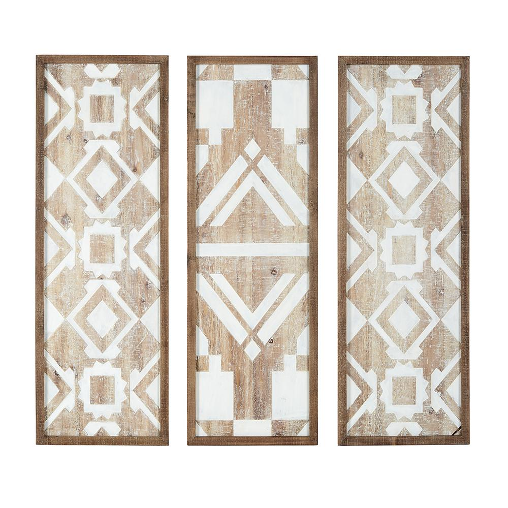 Natural Mandal Carved and Painted Multi-panel Wooden Home Décor (Set of 3 Panels)