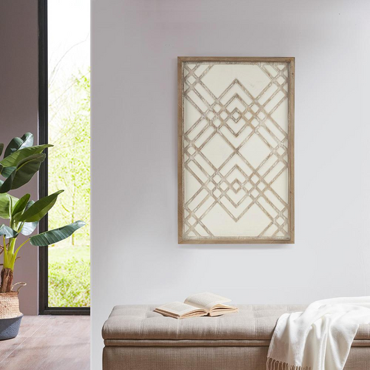 Geometric Carved Wood Panel Home Décor