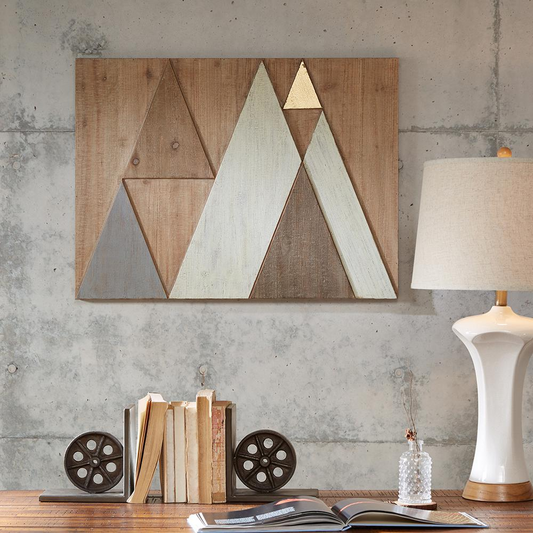 Triangle Design Wooden Wall Home Décor (Rustic Color with Gold Embellishment)