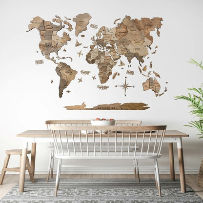 3D Wooden World Map Wall Art Home Décor (Terra)