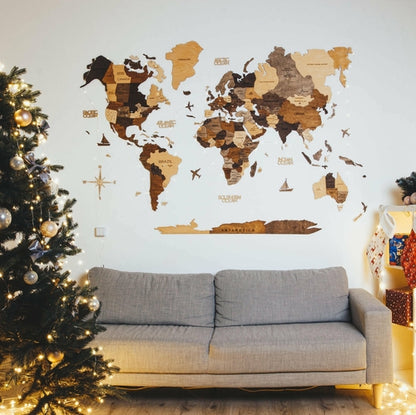 3D Wooden World Map Wall Art Home Décor (Multicolor)