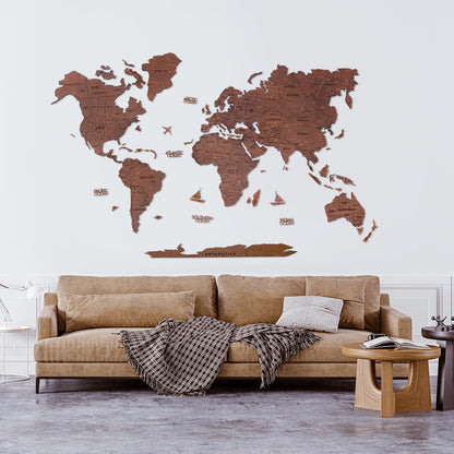 Wooden World Map Wall Art Home Décor (Oak)