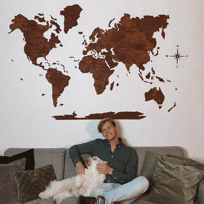 Wooden World Map Wall Art Home Décor (Oak)