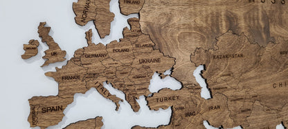 Wooden World Map Rustic Wall Art Home Décor (Walnut)