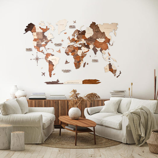 3D Wooden World Map Wall Art Home Décor (Multicolor)