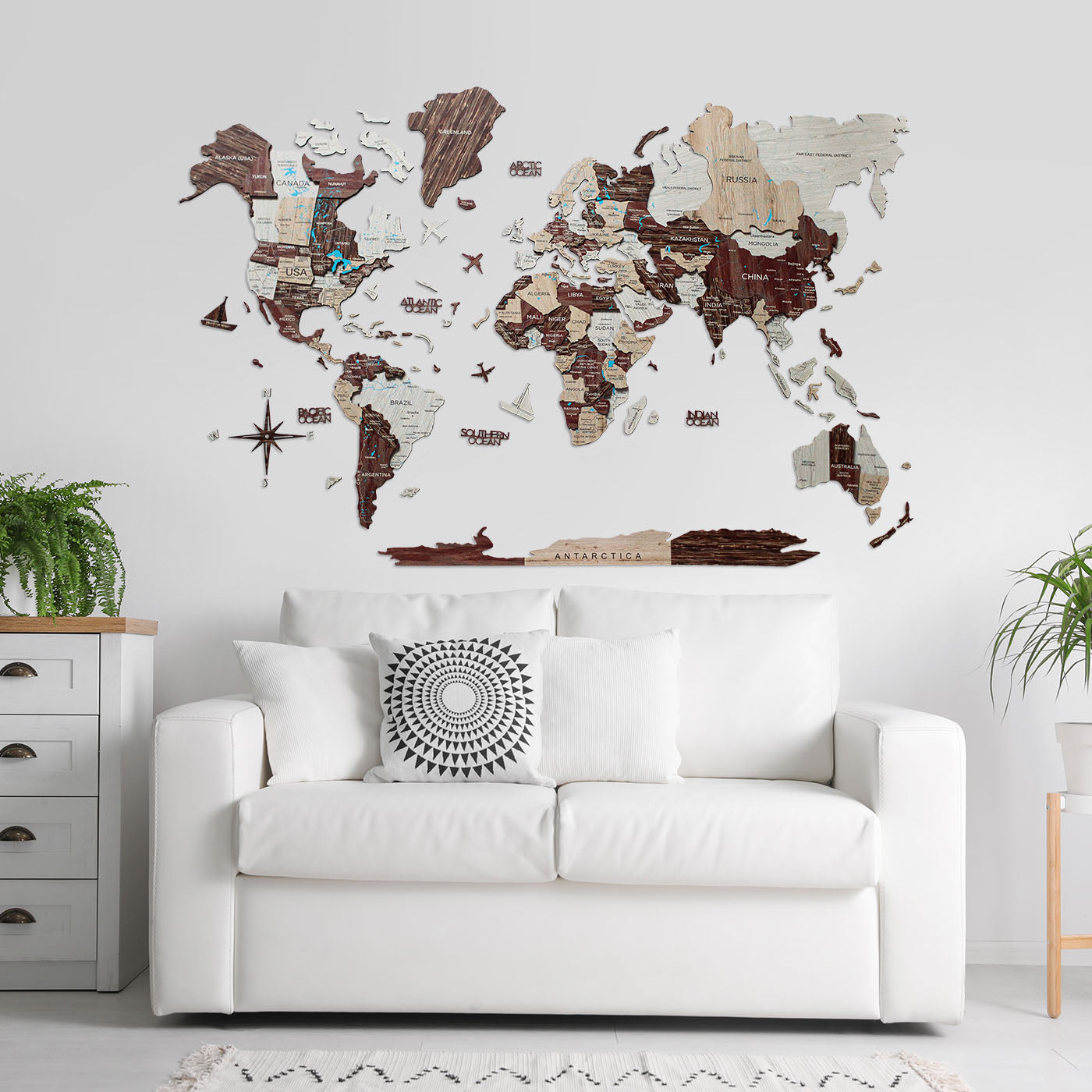 3D Wooden World Map Wall Art Home Décor (Cappuccino)