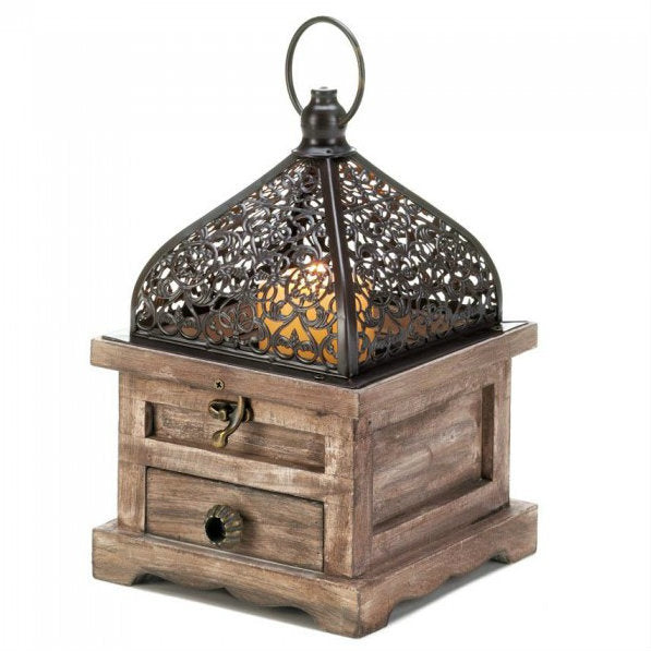 Flip-Top Wooden Lantern with Drawer