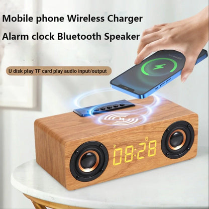 Wooden Retro Bluetooth Speaker + Wireless Charger + Alarm Clock + Radio