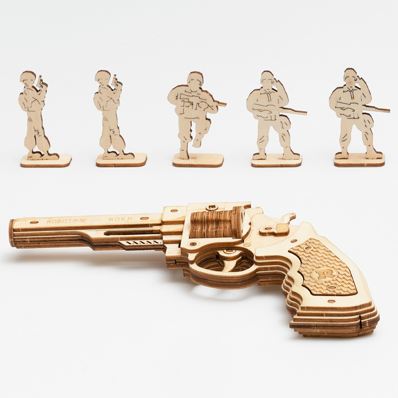 3D Wooden Puzzle - Rubber Band Revolver Building Kit