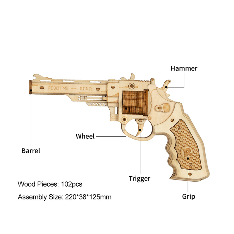 3D Wooden Puzzle - Rubber Band Revolver Building Kit