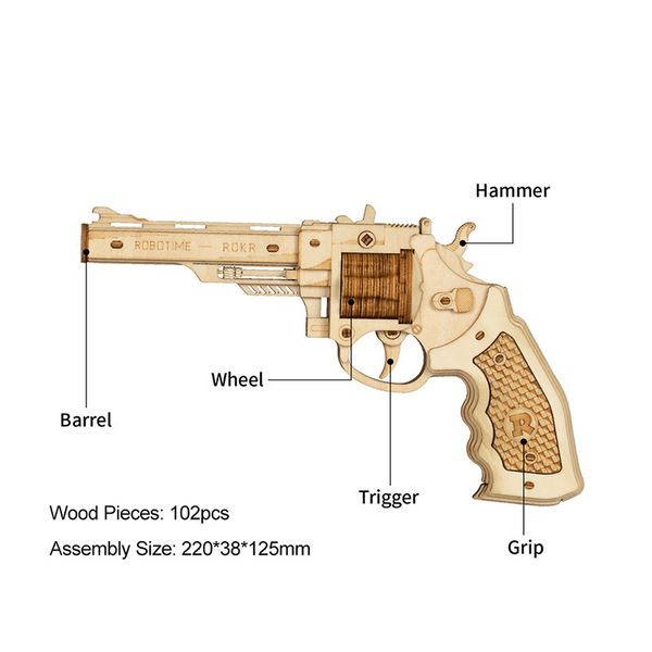 3D Wooden Puzzle - Rubber Band Revolver Building Kit – Treehouse Traders