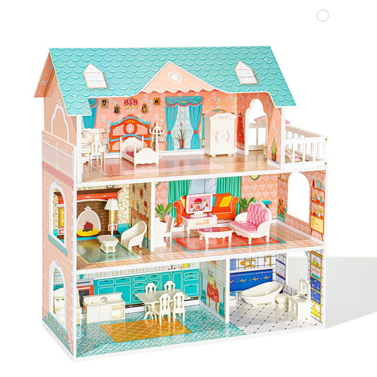 Big Wooden Dollhouse with Furniture Set