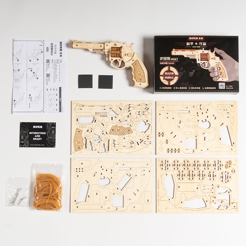 3D Wooden Puzzle - Rubber Band Revolver Building Kit