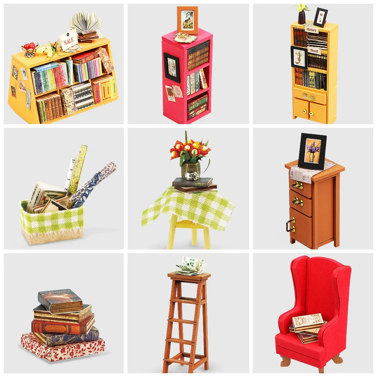 Miniature Dollhouse with Furniture: Study