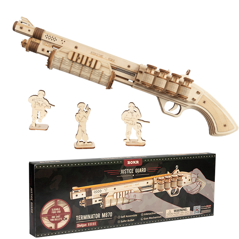 3D Wooden Puzzle - Rubber Band Shotgun Model Building Kit