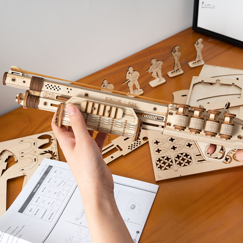 3D Wooden Puzzle - Rubber Band Shotgun Model Building Kit